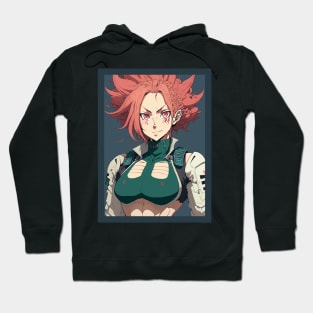 Anime Girl Red Hair and Green Top Military Hoodie